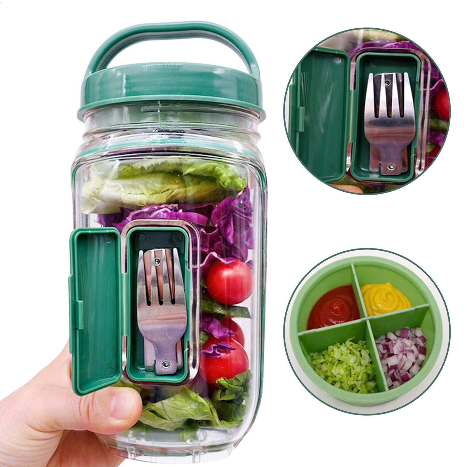 Meal Prep Gym - サイドオープン式サラダジャー 1000ml 漏れ防止サラダ容器 ドレッシングカップ付きランチジャー 仕事、オフィス、ジム、旅行に最適