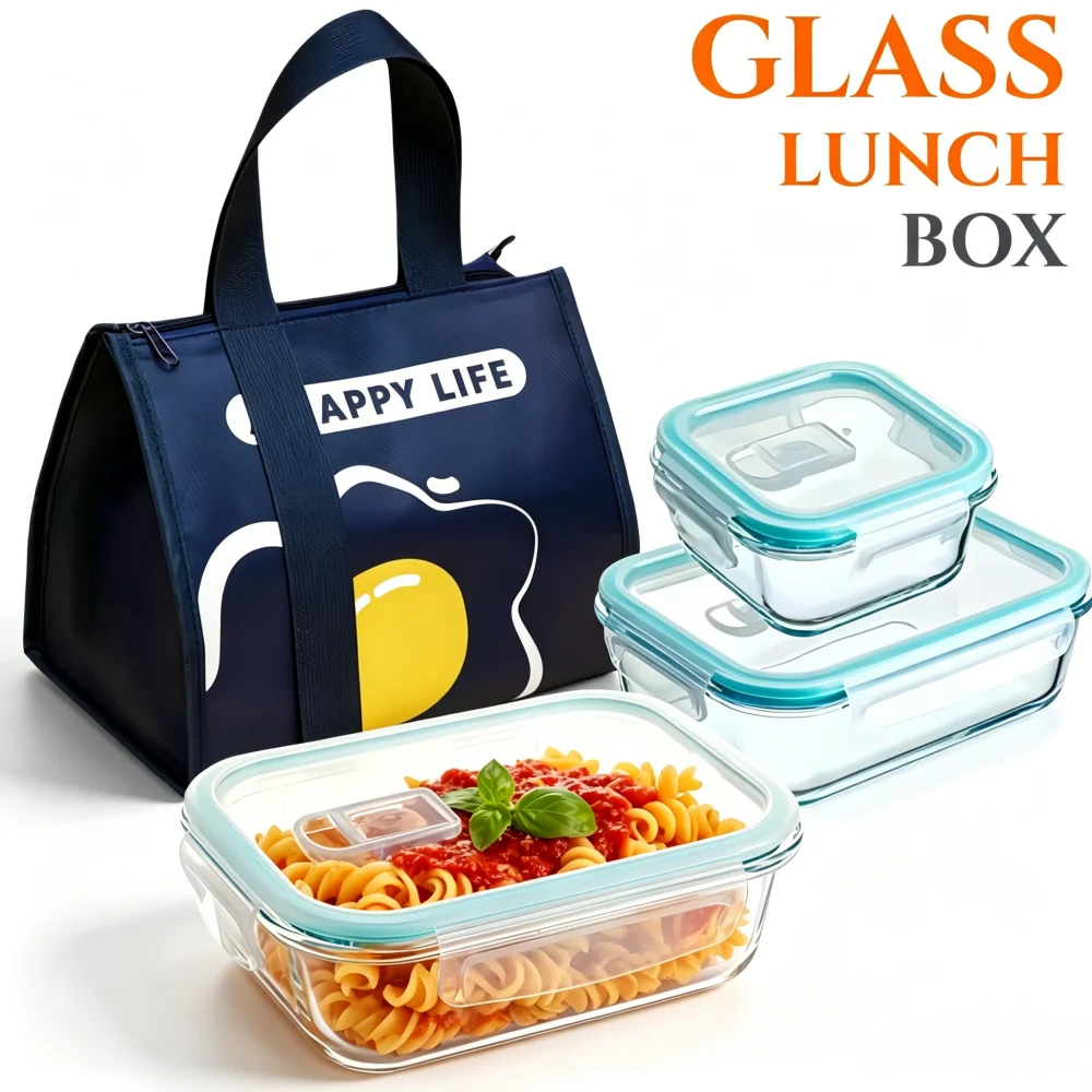 Meal Prep Rezepte - BPAフリーのガラス製ランチボックス、長方形の食品保存容器、キッチン用品、安全な気密性のある食事準備用保存ボウル、弁当箱