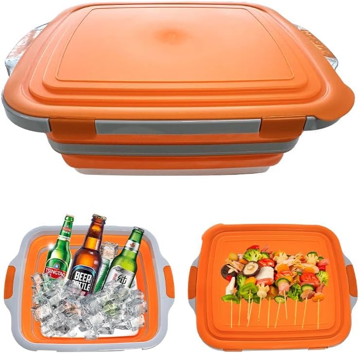Meal Prep Cutting - 3 in 1 Mサイズ折りたたみ式BBQ下ごしらえ用タブ（蓋付き）キャンプ用食事下ごしらえカッティングボード ベーコンメーカー クッカートレイ
