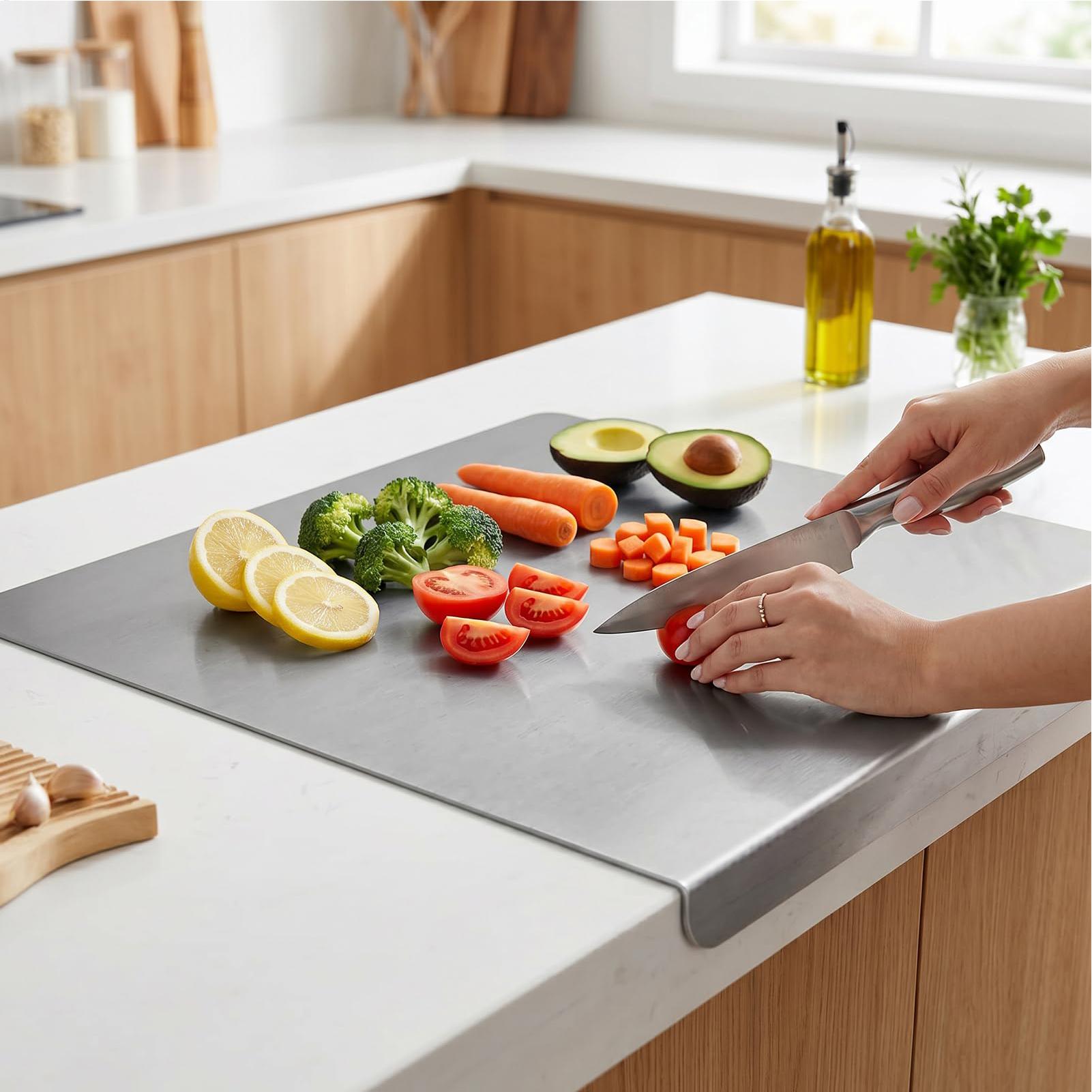 Meal Prep Cutting - 滑り止めステンレス鋼製まな板、金属製ボード、家庭やレストランでの食事の準備、肉、野菜、パン、ペストリーの練り込みに、簡単に洗浄できます。