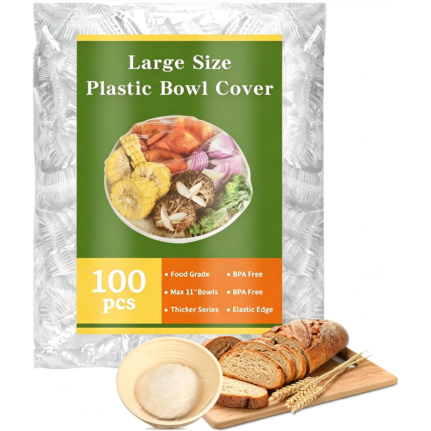 Meal Prep Dinners - 100枚入りサワー種パン発酵用大型伸縮性再利用可能プラスチックラップ、食品保存、ベーキング、発酵、食事準備、発酵用