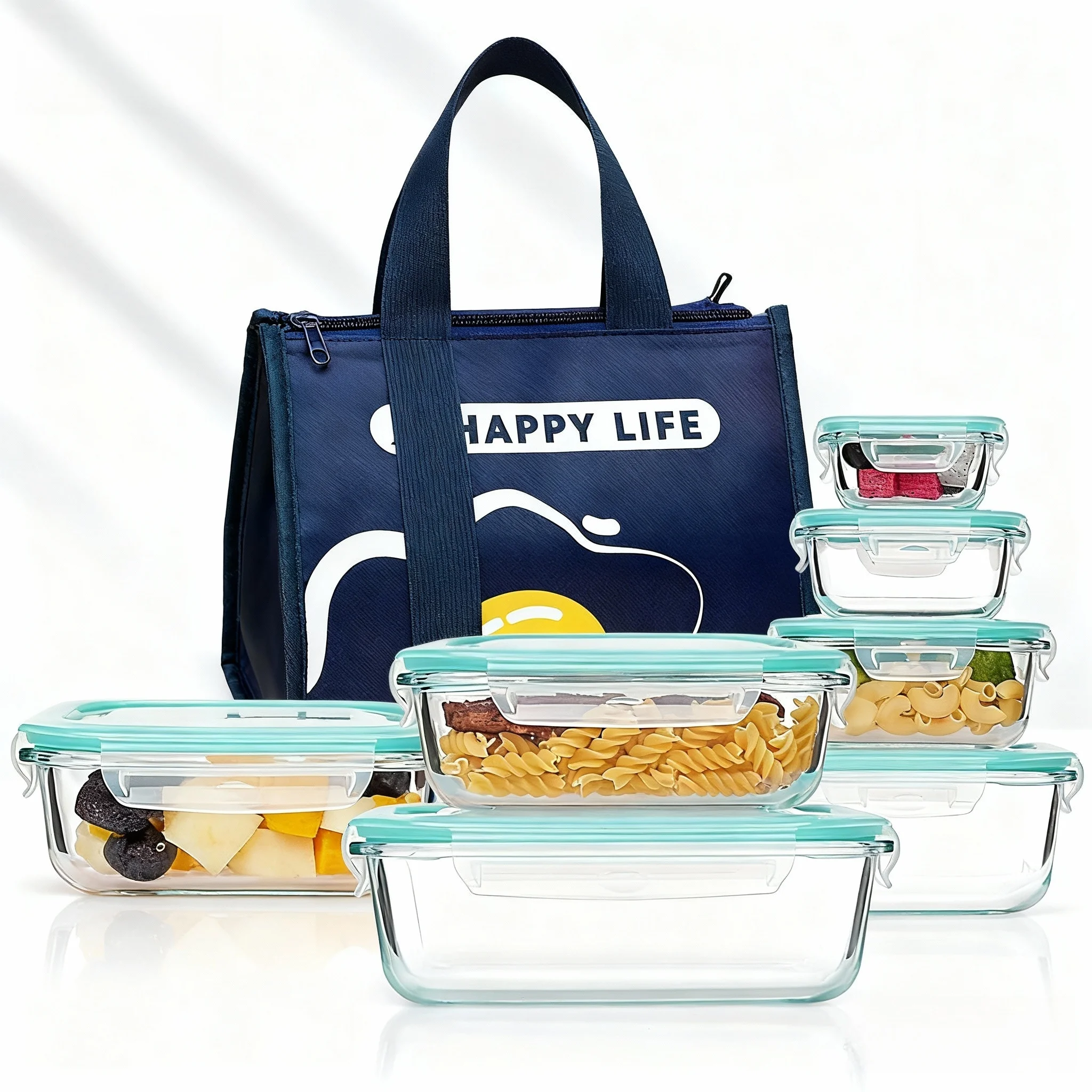 Meal Prep Rezepte - 大人用ガラス製ランチ弁当箱、蓋付き食品保存容器、電子レンジ・食洗機対応、オフィス用ミールプレップ容器