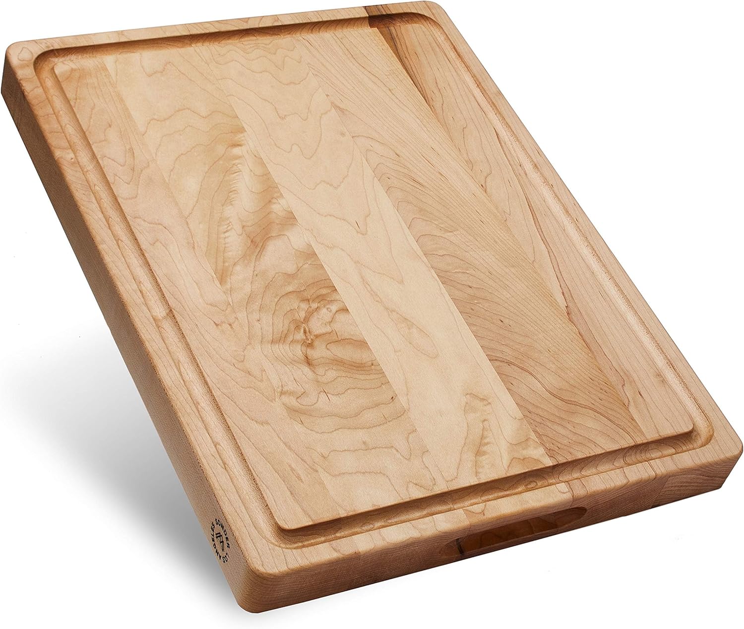 Meal Prep Cutting - ハードメープルウッド製カッティングボード、17x13x1.5インチ | アメリカ製、無毒、エッジグレイン、ジュースグルーブ＆クラッカーウェル、シャルキュトリー＆ミールプレップ用、内蔵ハンドル、ギフトボックス、8ポンド