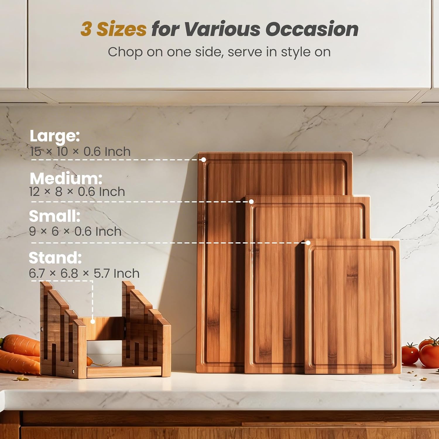 竹製まな板セット スタンド付き、3枚の両面まな板 キッチンで - Meal Prep Cutting のレビューと価格