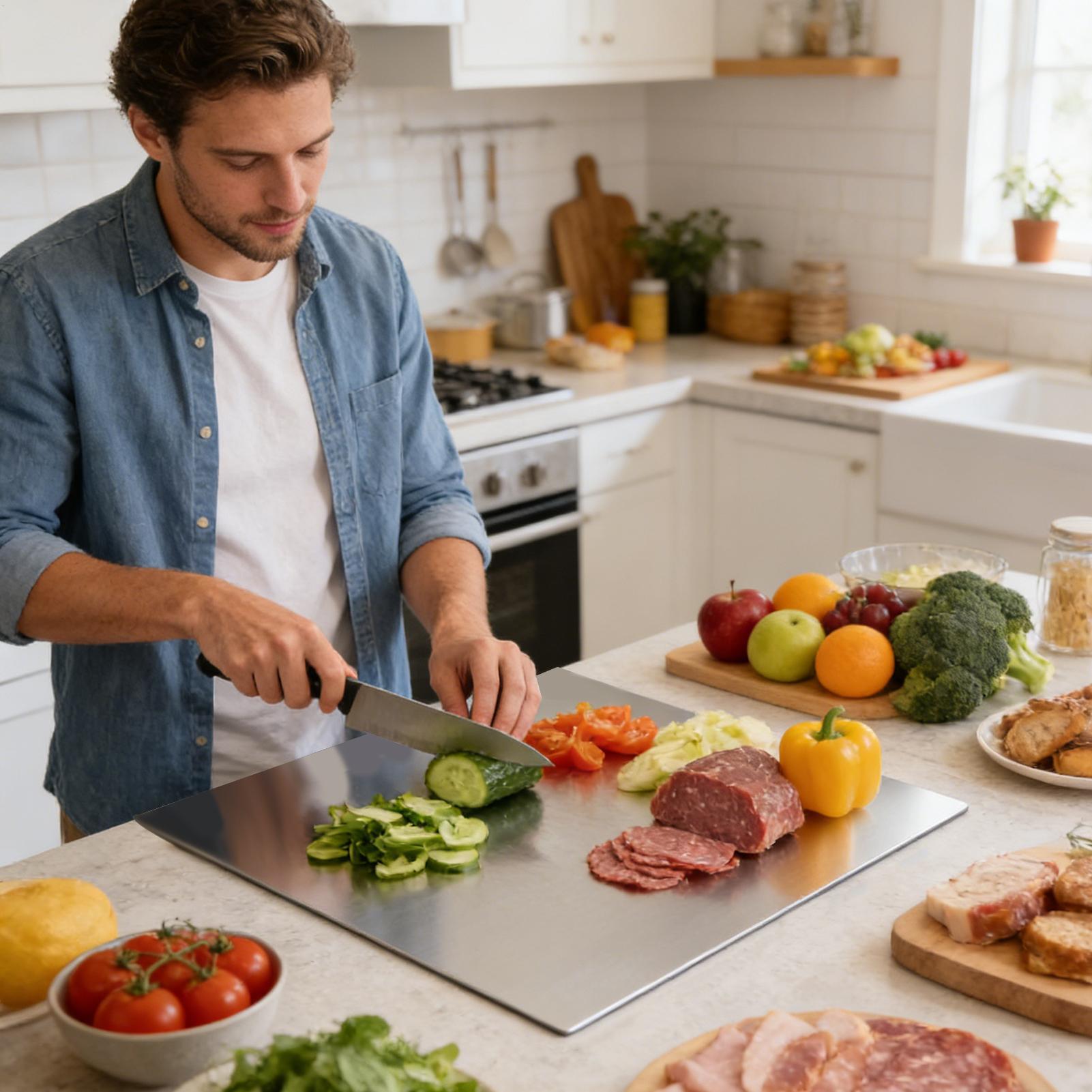 ステンレス鋼製まな板 ノンスティック両面肉切り板 シャルキュ - Meal Prep Cutting のレビューと価格