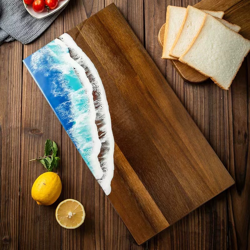 アカシア材のエポキシ樹脂を使った海の波模様のカッティングボー - Meal Prep Cutting のレビューと価格