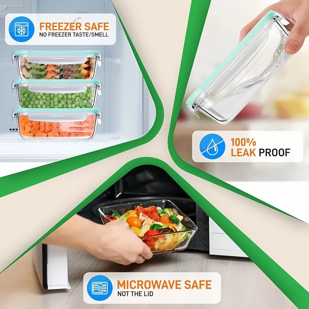 BPAフリーのガラス製ランチボックス、長方形の食品保存容器、 - Meal Prep Rezepte のレビューと価格
