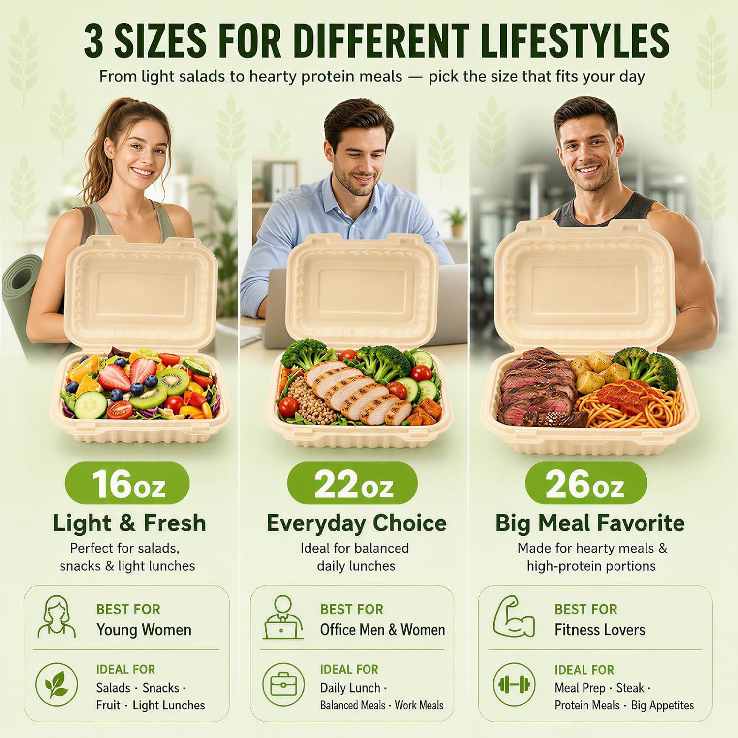 50個入り 16オンス クラムシェル型テイクアウト容器、天然 - Meal Prep Dinners のレビューと価格