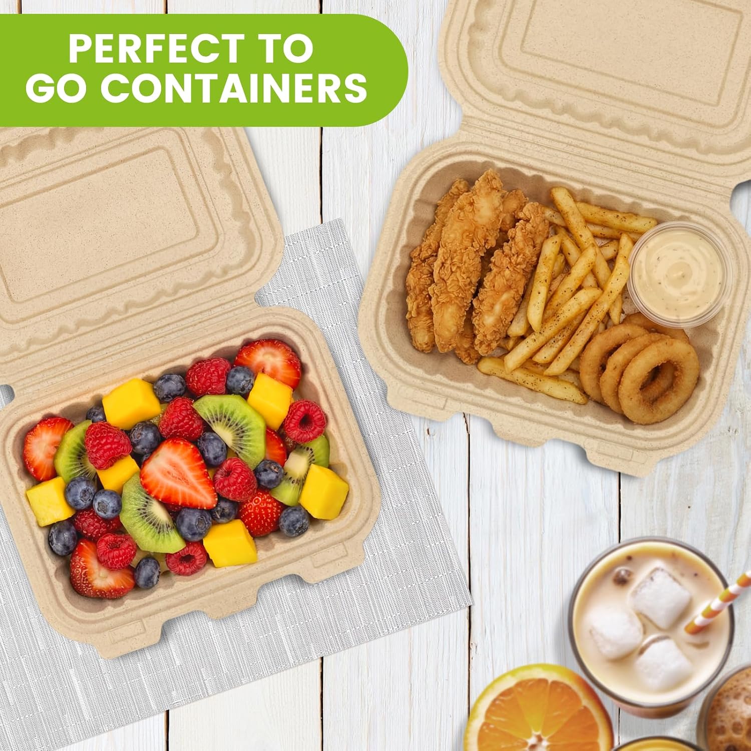 50個入り 16オンス クラムシェル型テイクアウト容器、天然 - Meal Prep Dinners のレビューと価格