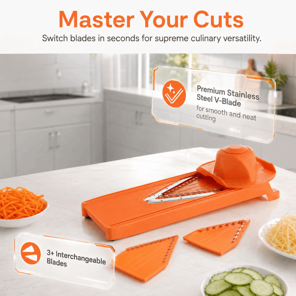 ABSマンドリンカッター ステンレス鋼刃 オレンジ色の野菜ス - Mandoline Slicer Guard のレビューと価格