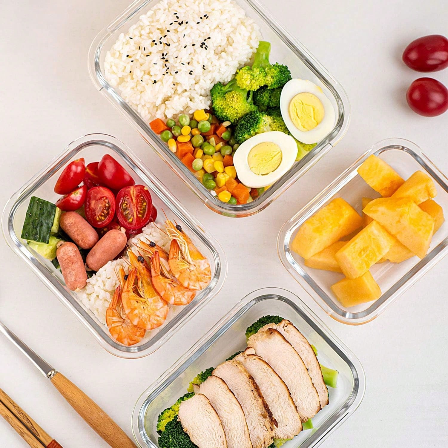 10個入りガラス製ミールプレップ容器、蓋付き食品保存容器、気 - Meal Prep Dinners のレビューと価格