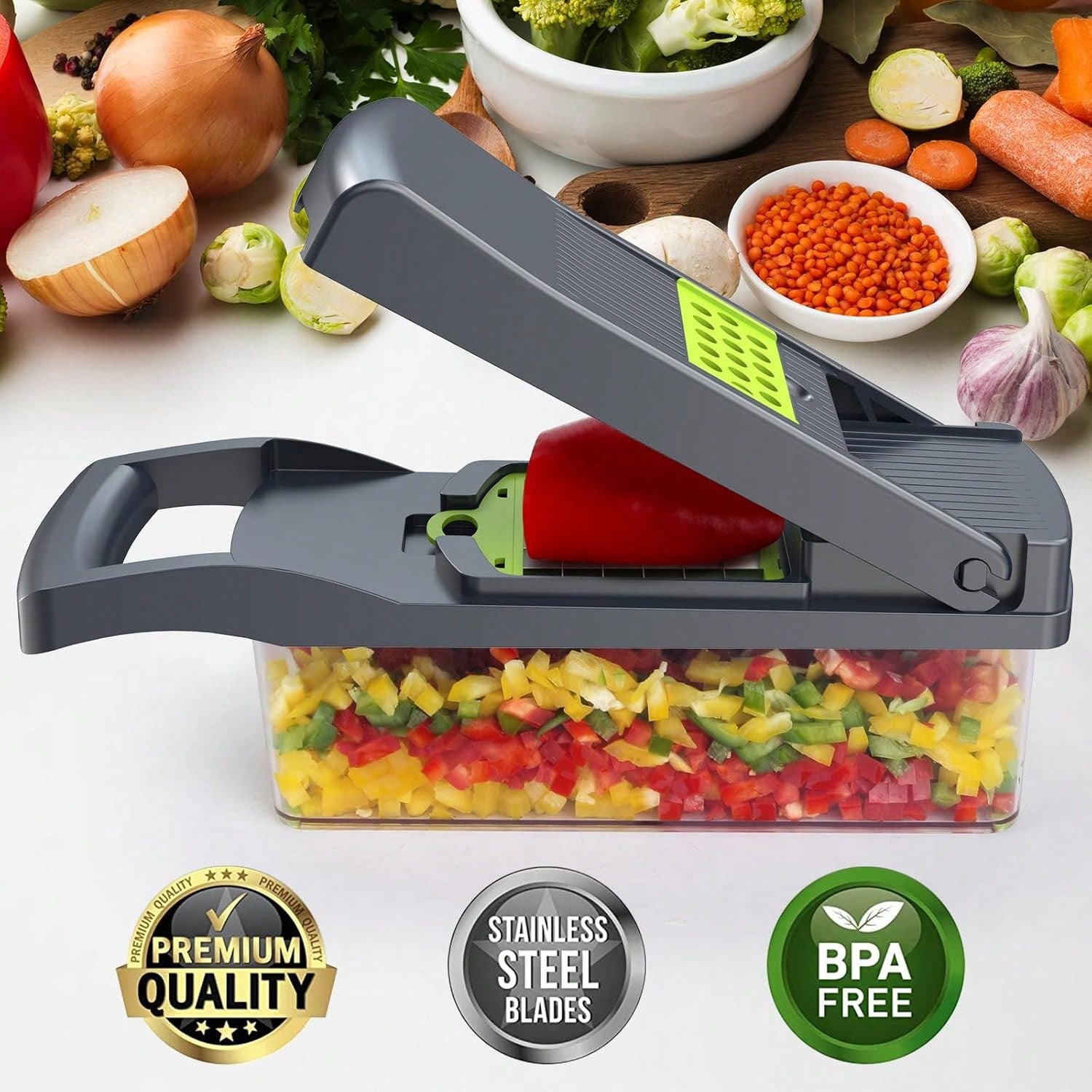 多機能15-in-1フードベジタブルチョッパー、カッタースラ - Mandoline Slicer Guard のレビューと価格